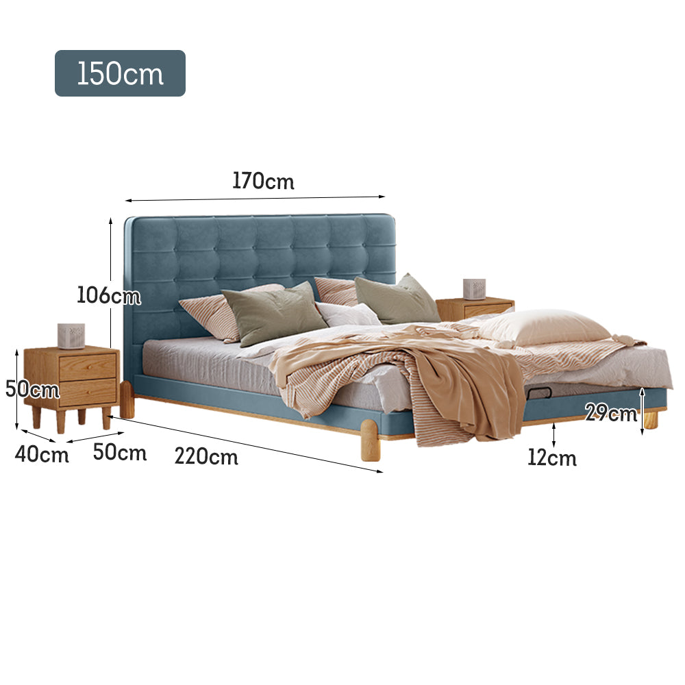 LIVARA SM1055 150/180cm Length Baby Velvet Fabric Bed With Two Bedside Tables - Blue