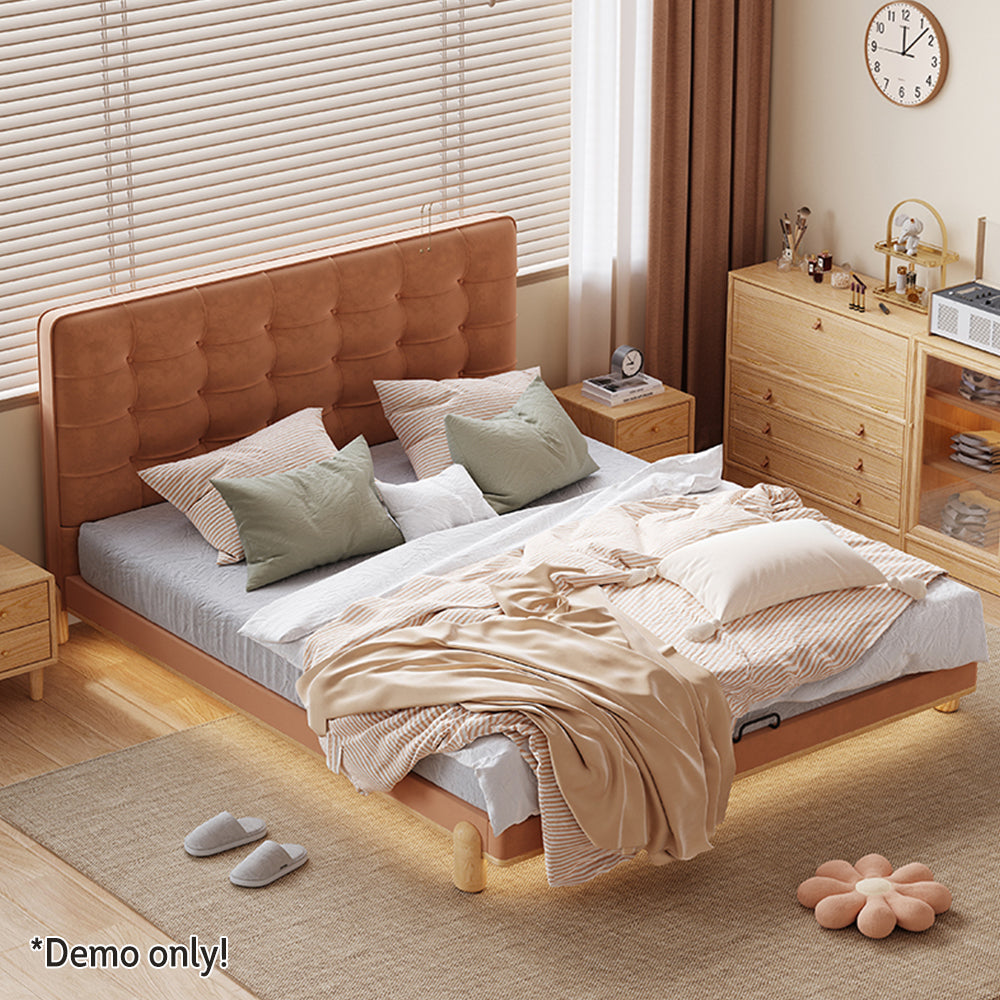 LIVARA SM1055 150/180cm Length Baby Velvet Fabric Bed With Two Bedside Tables - Brown