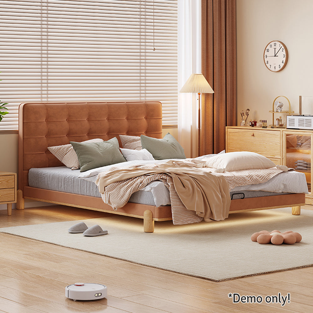 LIVARA SM1055 150/180cm Length Baby Velvet Fabric Bed With Two Bedside Tables - Brown