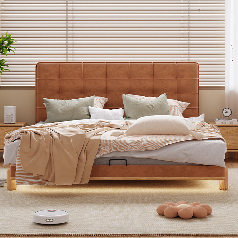 LIVARA SM1055 150/180cm Length Baby Velvet Fabric Bed With Two Bedside Tables - Brown