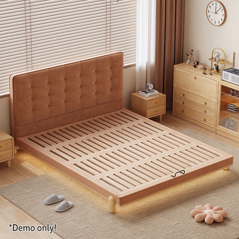 LIVARA SM1055 150/180cm Length Baby Velvet Fabric Bed With Two Bedside Tables - Brown