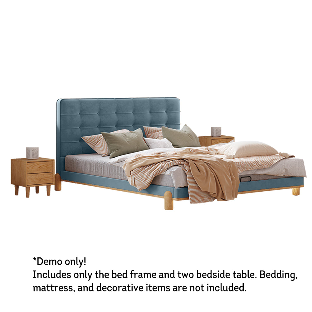 LIVARA SM1055 150/180cm Length Baby Velvet Fabric Bed With Two Bedside Tables - Blue