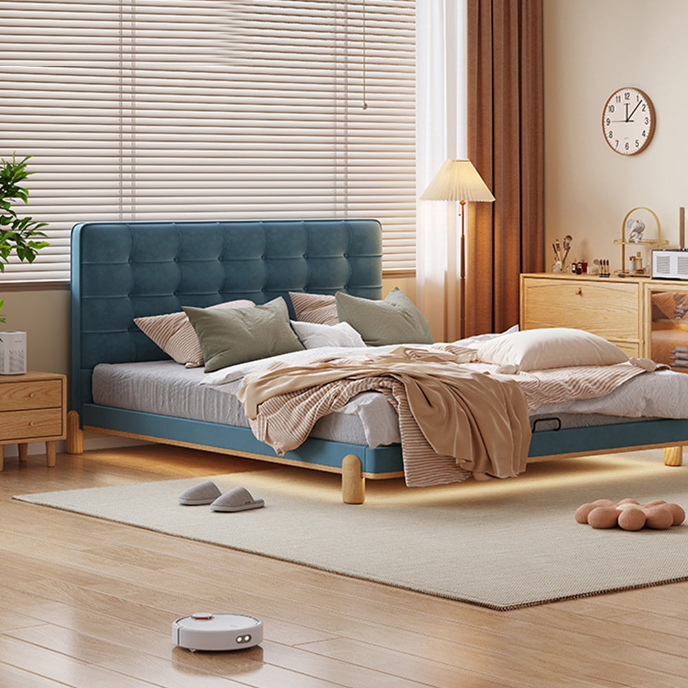 LIVARA SM1055 150/180cm Length Baby Velvet Fabric Bed With Two Bedside Tables - Blue