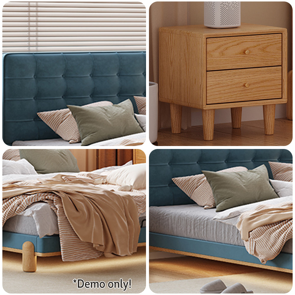 LIVARA SM1055 150/180cm Length Baby Velvet Fabric Bed With Two Bedside Tables - Blue