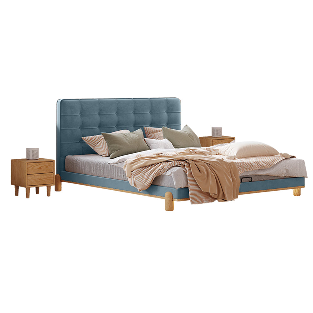 LIVARA SM1055 150/180cm Length Baby Velvet Fabric Bed With Two Bedside Tables - Blue