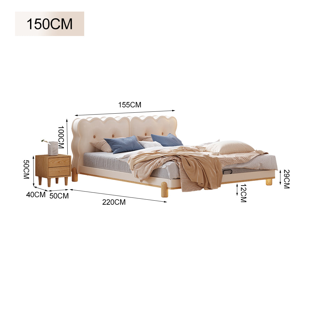 LIVARA SM1056 150/180cm Length Cat Scratch-resistant Leather Bed With Two Bedside Tables - Brown