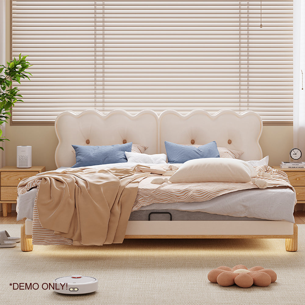 LIVARA SM1056 150/180cm Length Cat Scratch-resistant Leather Bed With Two Bedside Tables - Brown