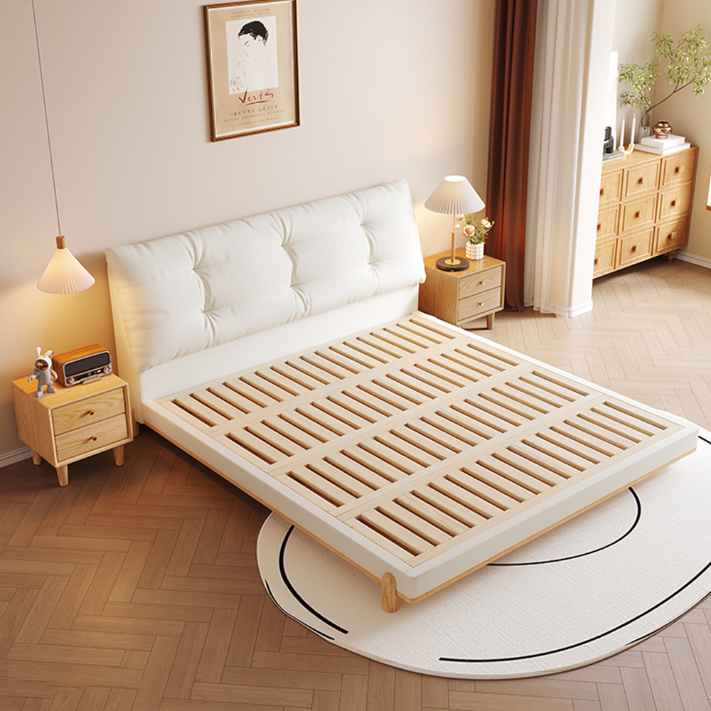 LIVARA SM1057 150/180cm Length Baby Velvet Fabric Bed With Two Bedside Tables - White