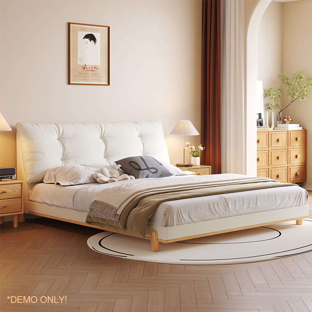 LIVARA SM1057 150/180cm Length Baby Velvet Fabric Bed With Two Bedside Tables - White