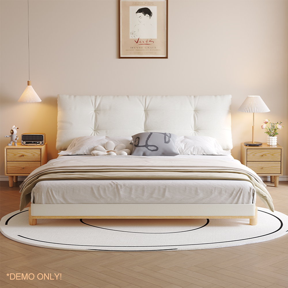 LIVARA SM1057 150/180cm Length Baby Velvet Fabric Bed With Two Bedside Tables - White