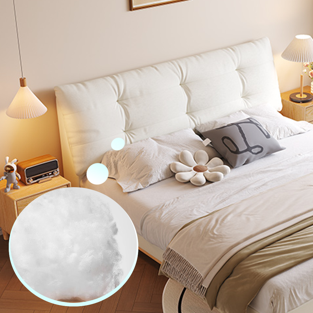 LIVARA SM1057 150/180cm Length Baby Velvet Fabric Bed With Two Bedside Tables - White