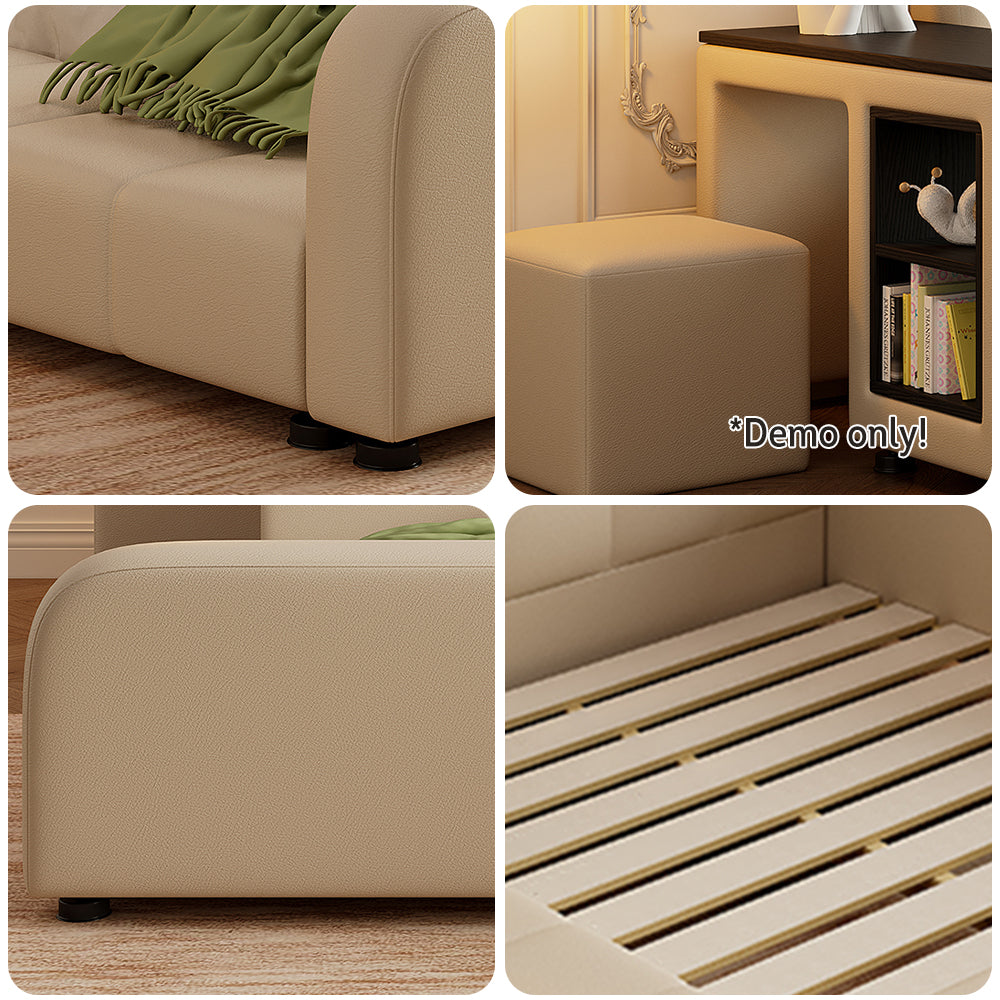 LIVARA SM901 120/135/150/180cm Lengrh Eco-friendly Leather Bed With Bookshelf - Beige