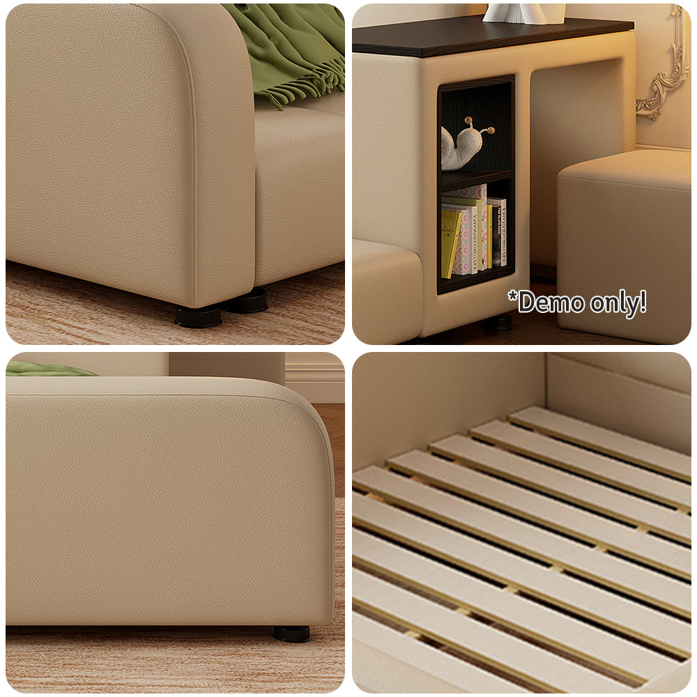 LIVARA SM901 120/135/150/180cm Lengrh Eco-friendly Leather Bed With Bookshelf - Beige