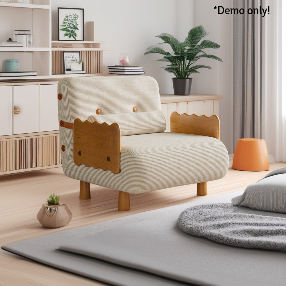 LIVARA 80cm/120cm Length Corduroy Fabric Sofa Bed Solid Wood Frame