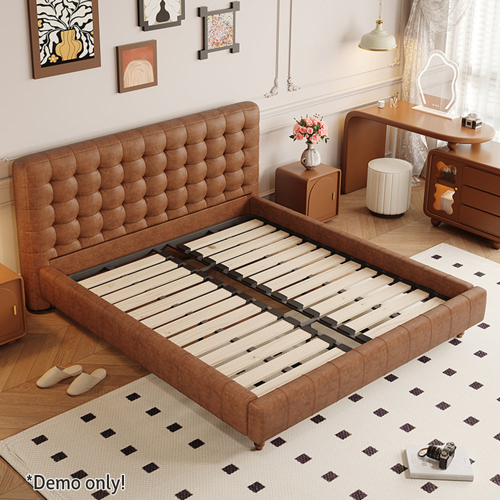 LIVARA Model-1065 150cm / 180cm Waxed Leather Fabric Bed Solid Wood Frame