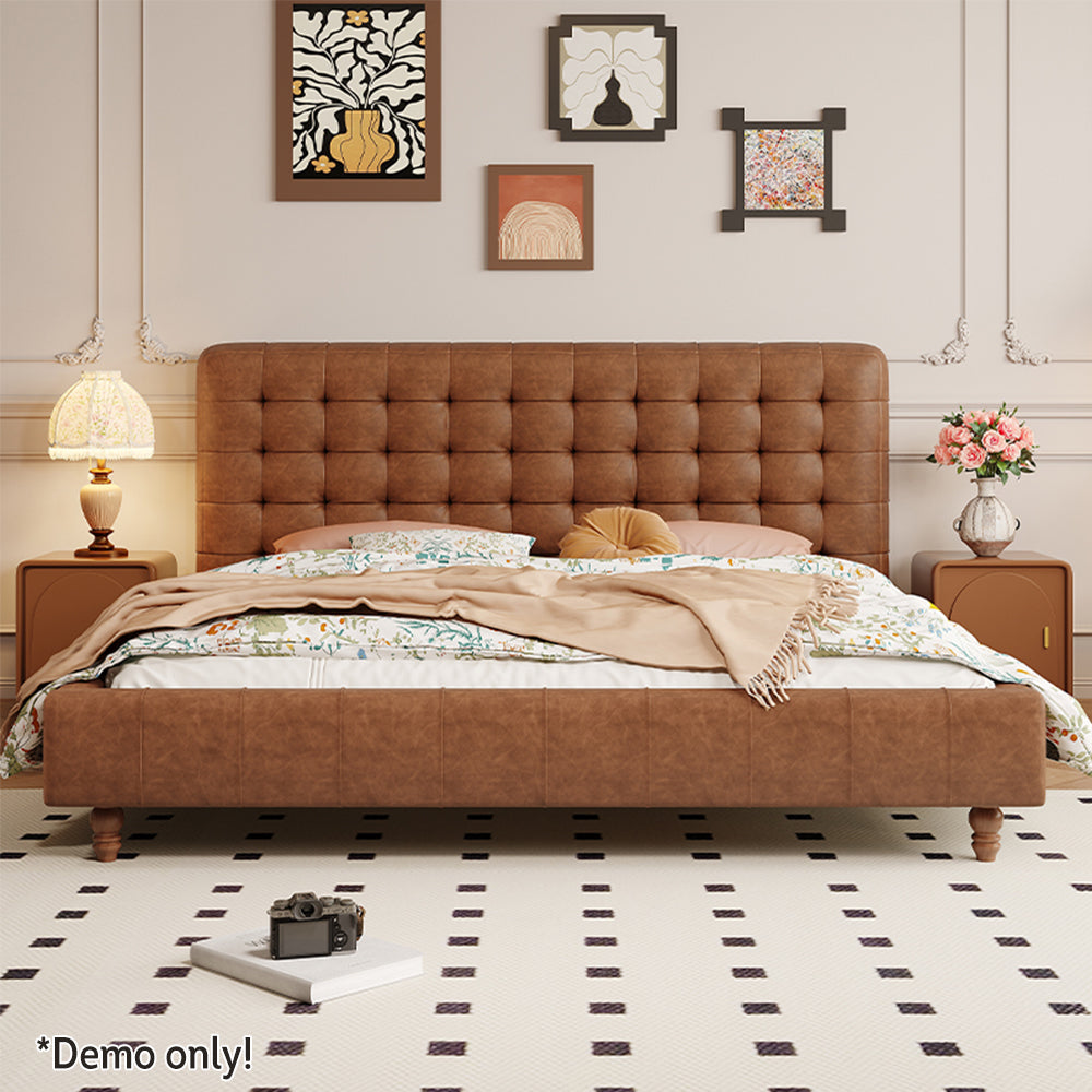 LIVARA Model-1065 150cm / 180cm Waxed Leather Fabric Bed Solid Wood Frame