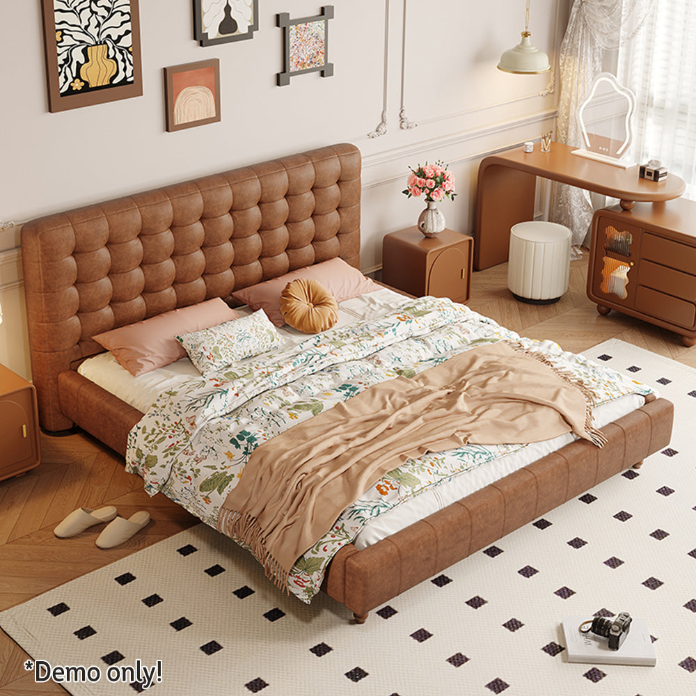 LIVARA Model-1065 150cm / 180cm Waxed Leather Fabric Bed Solid Wood Frame
