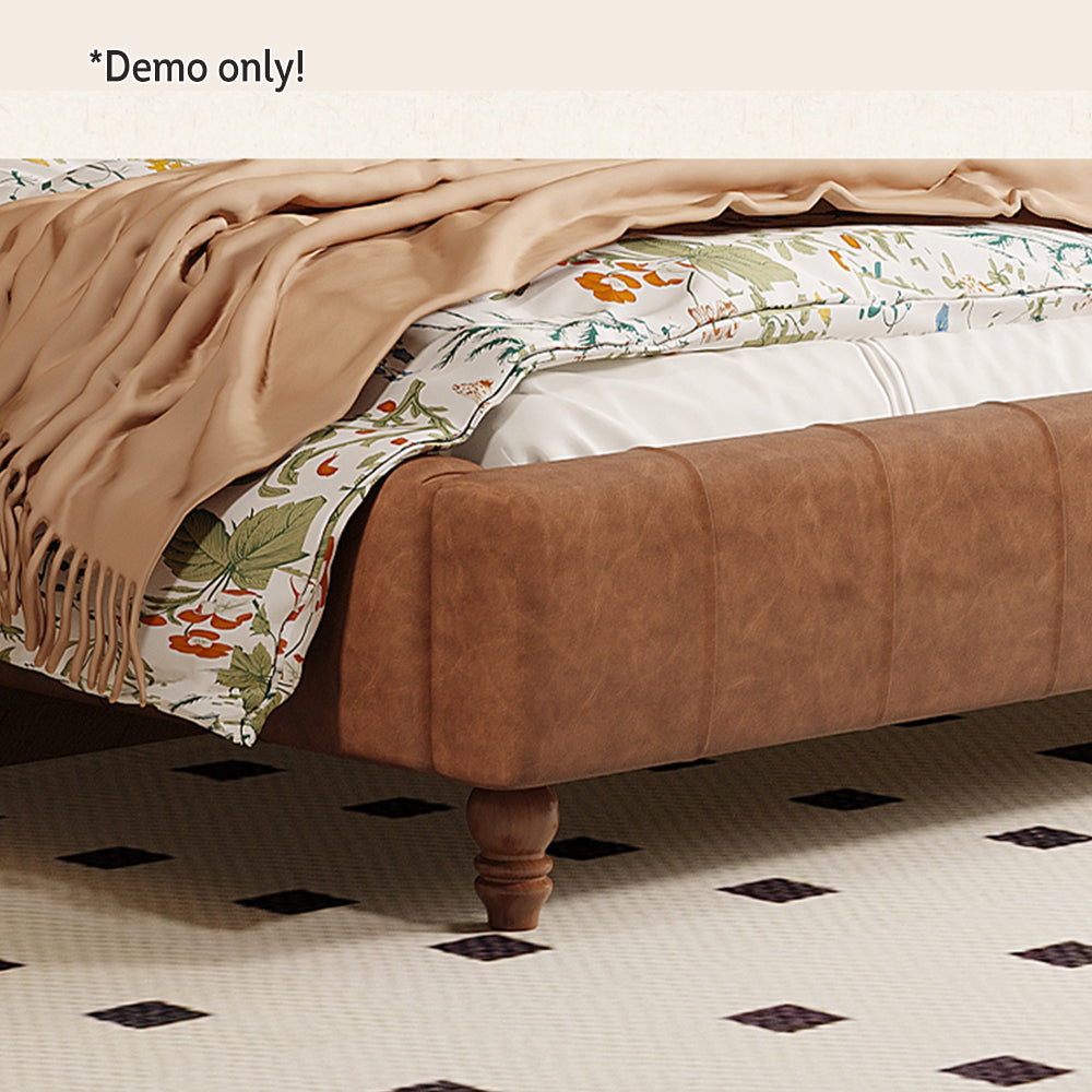 LIVARA Model-1065 150cm / 180cm Waxed Leather Fabric Bed Solid Wood Frame