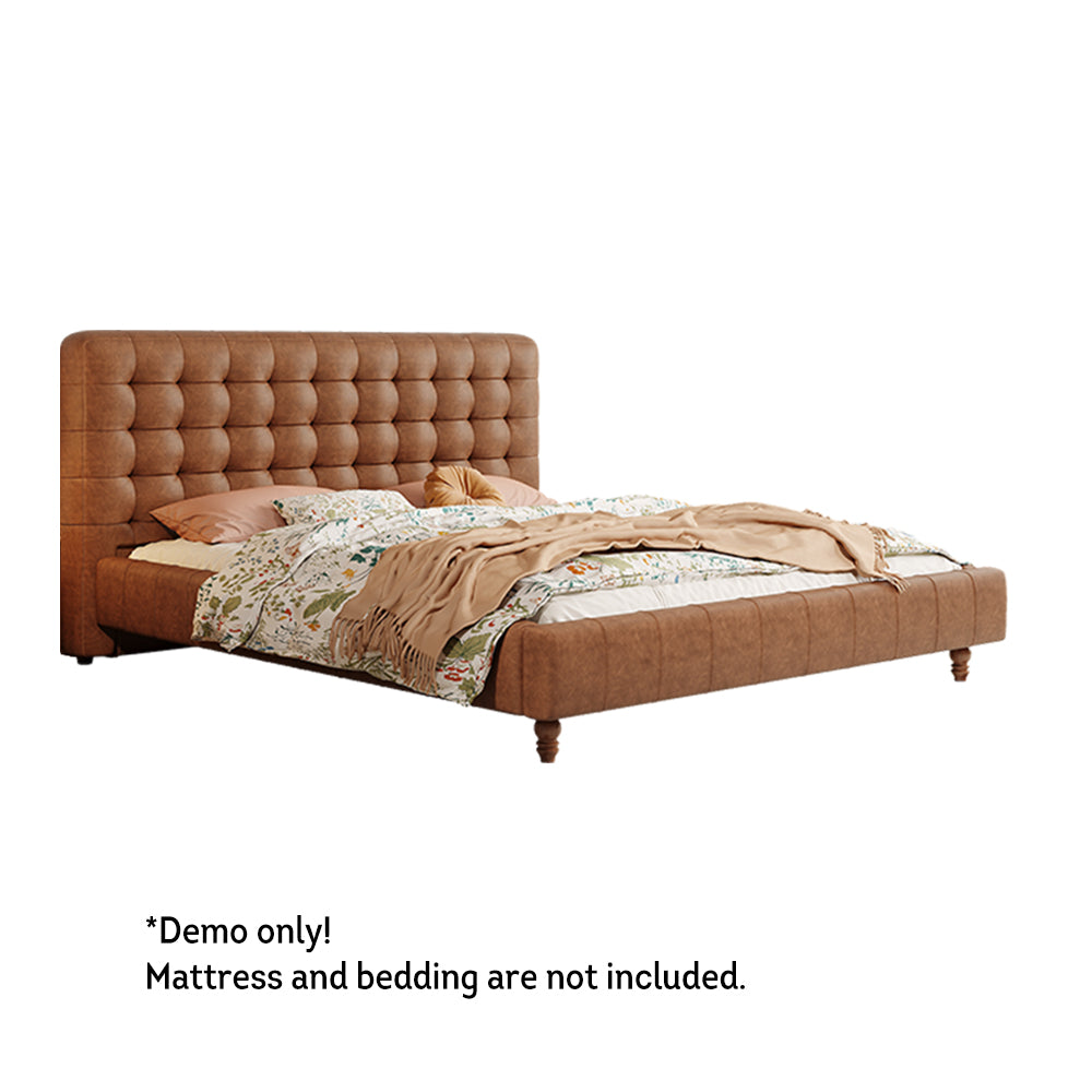 LIVARA Model-1065 150cm / 180cm Waxed Leather Fabric Bed Solid Wood Frame