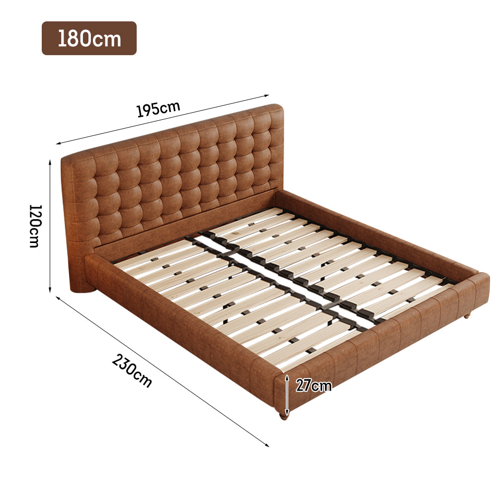LIVARA Model-1065 150cm / 180cm Waxed Leather Fabric Bed Solid Wood Frame