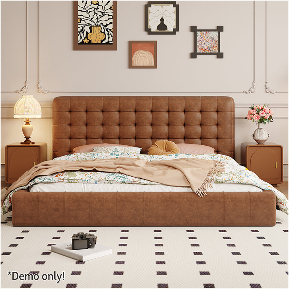 LIVARA Model-1065 150cm / 180cm Waxed Leather Fabric Bed Solid Wood Frame