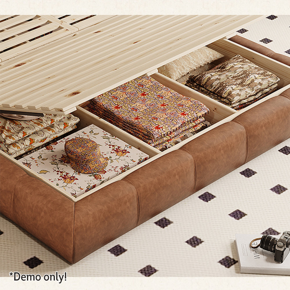 LIVARA Model-1065 150cm / 180cm Waxed Leather Fabric Bed Solid Wood Frame