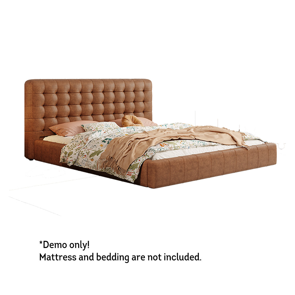 LIVARA Model-1065 150cm / 180cm Waxed Leather Fabric Bed Solid Wood Frame