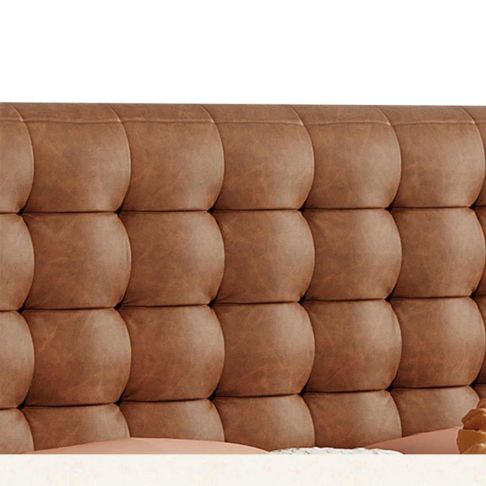 LIVARA Model-1065 150cm / 180cm Waxed Leather Fabric Bed Solid Wood Frame