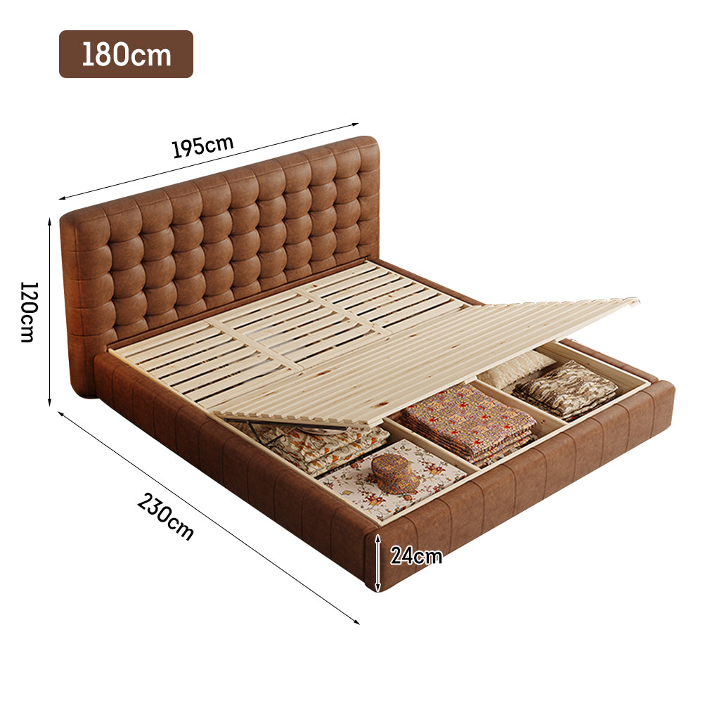 LIVARA Model-1065 150cm / 180cm Waxed Leather Fabric Bed Solid Wood Frame