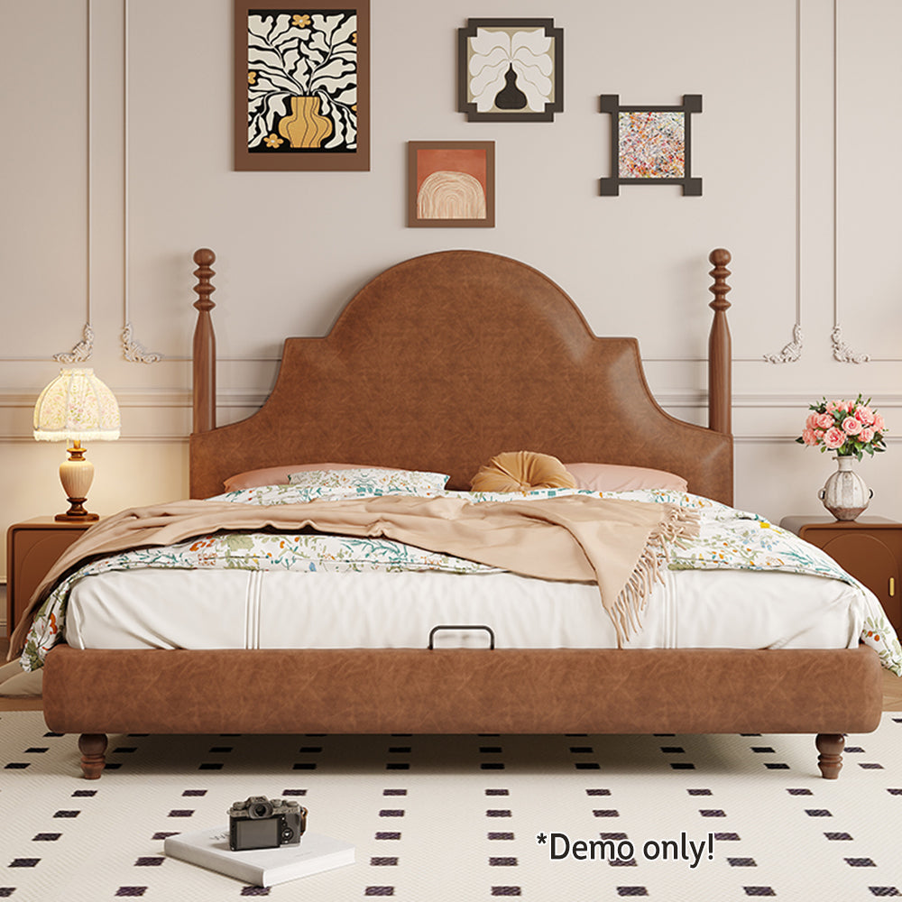 LIVARA Model-1067 150cm/180cm Waxed Leather Fabric Bed Solid Wood Frame
