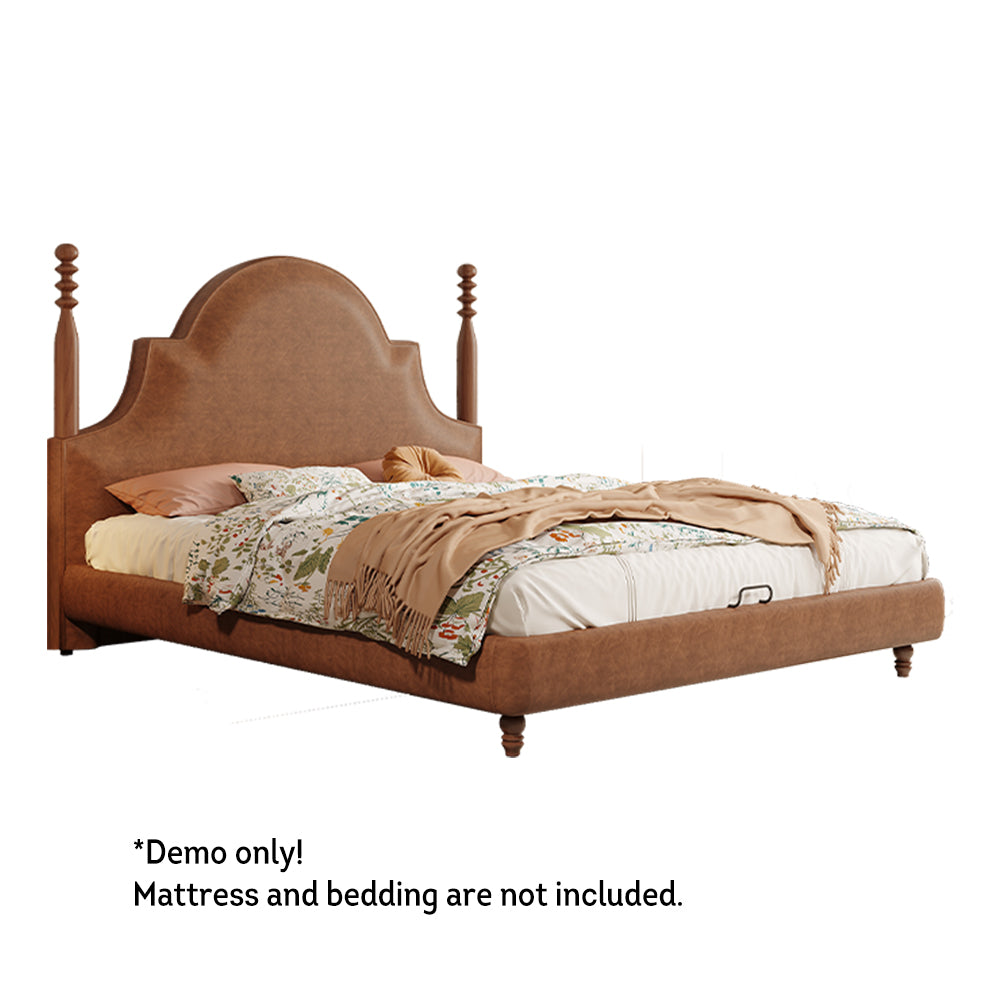 LIVARA Model-1067 150cm/180cm Waxed Leather Fabric Bed Solid Wood Frame