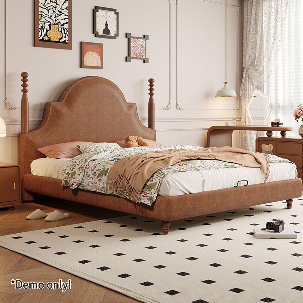 LIVARA Model-1067 150cm/180cm Waxed Leather Fabric Bed Solid Wood Frame