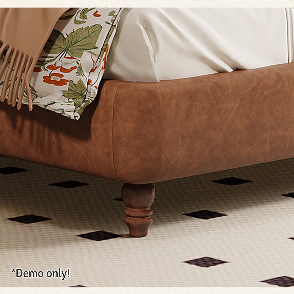 LIVARA Model-1067 150cm/180cm Waxed Leather Fabric Bed Solid Wood Frame
