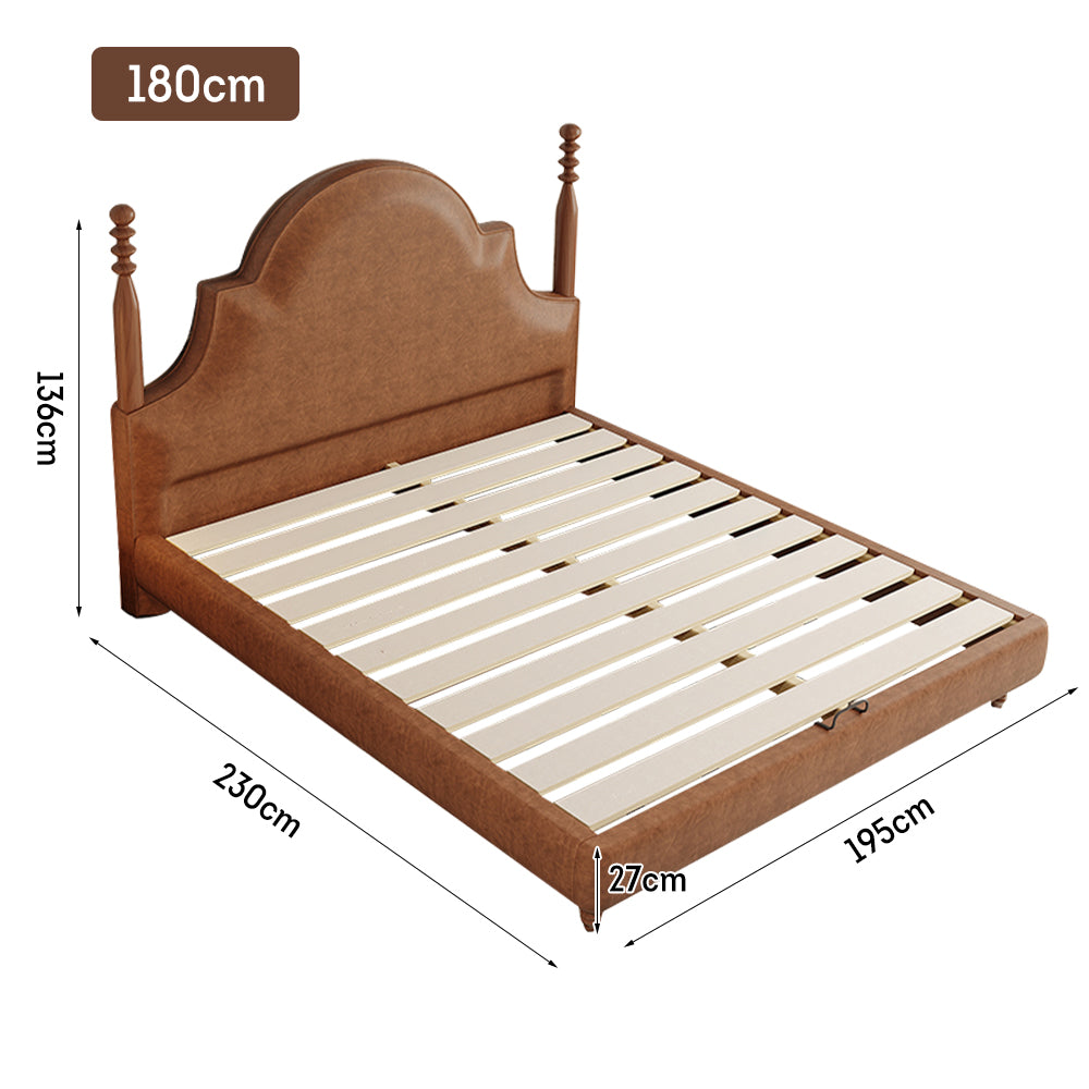 LIVARA Model-1067 150cm/180cm Waxed Leather Fabric Bed Solid Wood Frame