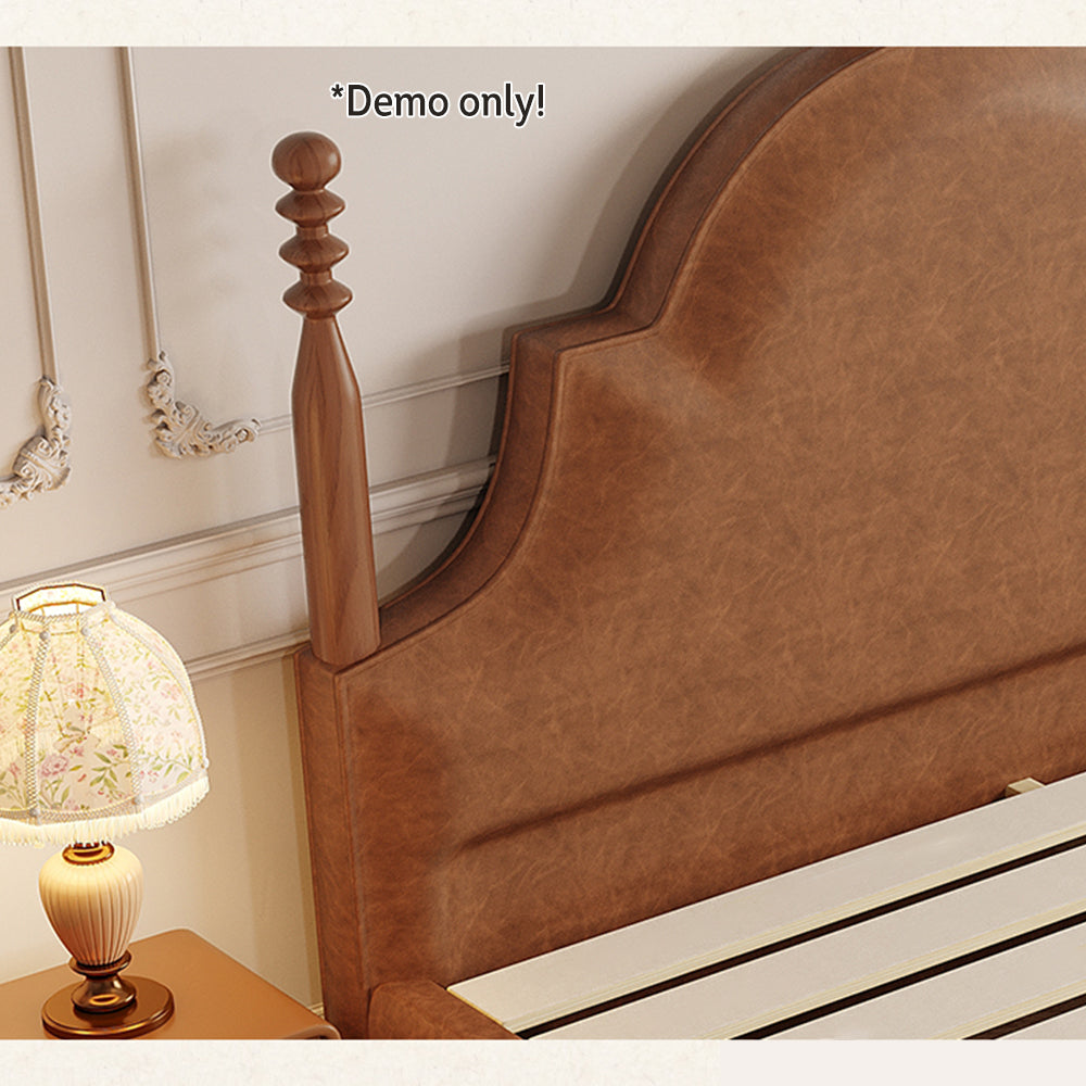 LIVARA Model-1067 150cm/180cm Waxed Leather Fabric Bed Solid Wood Frame