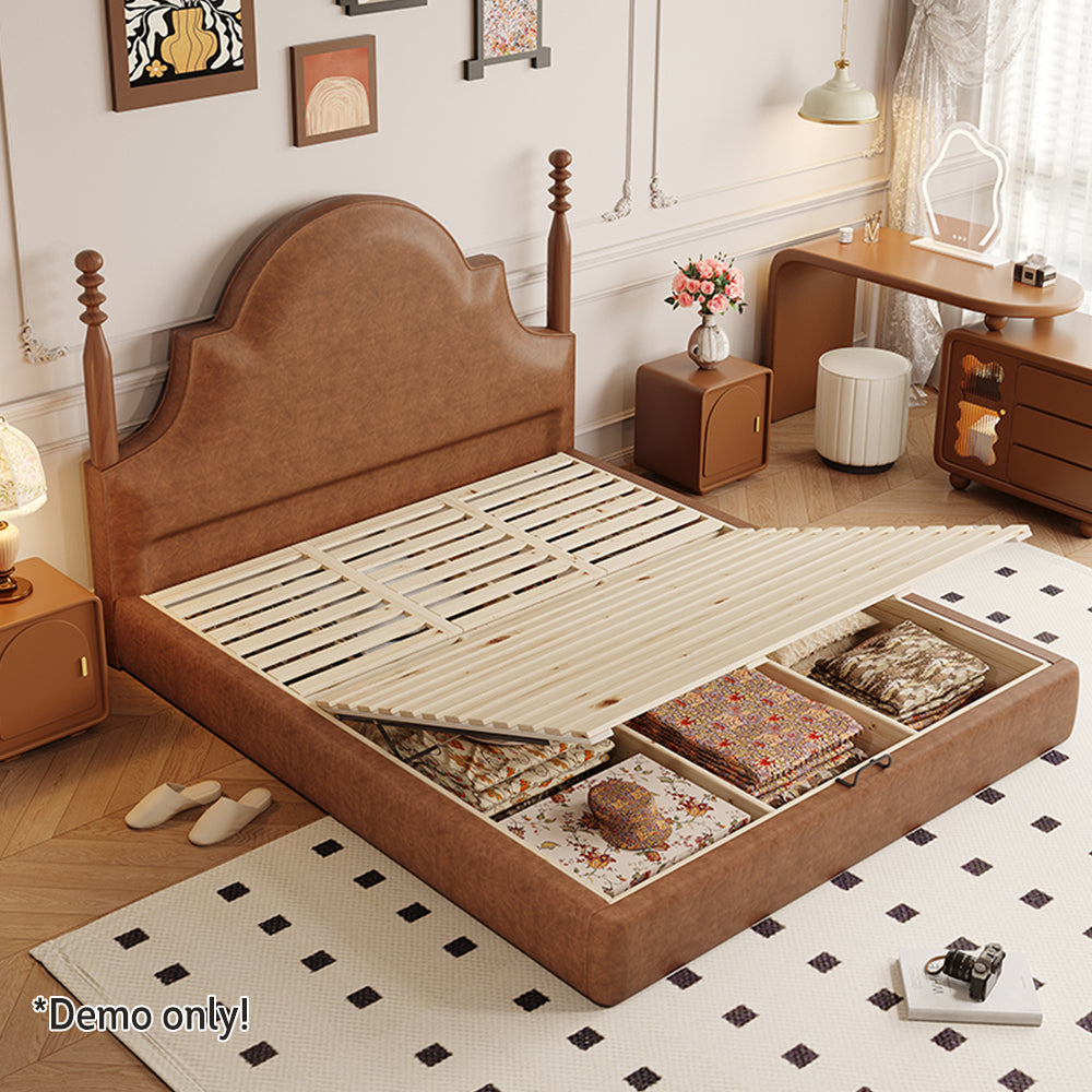 LIVARA Model-1067 150cm/180cm Waxed Leather Fabric Bed Solid Wood Frame