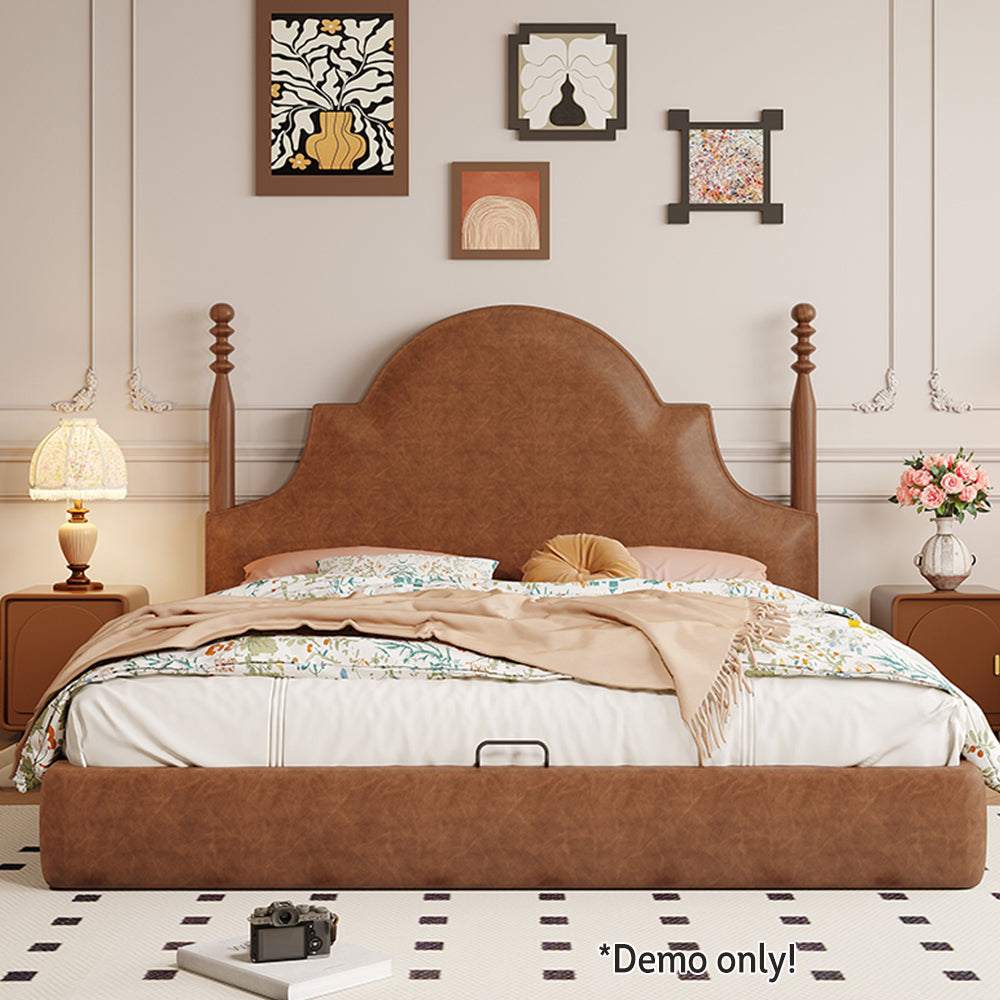 LIVARA Model-1067 150cm/180cm Waxed Leather Fabric Bed Solid Wood Frame