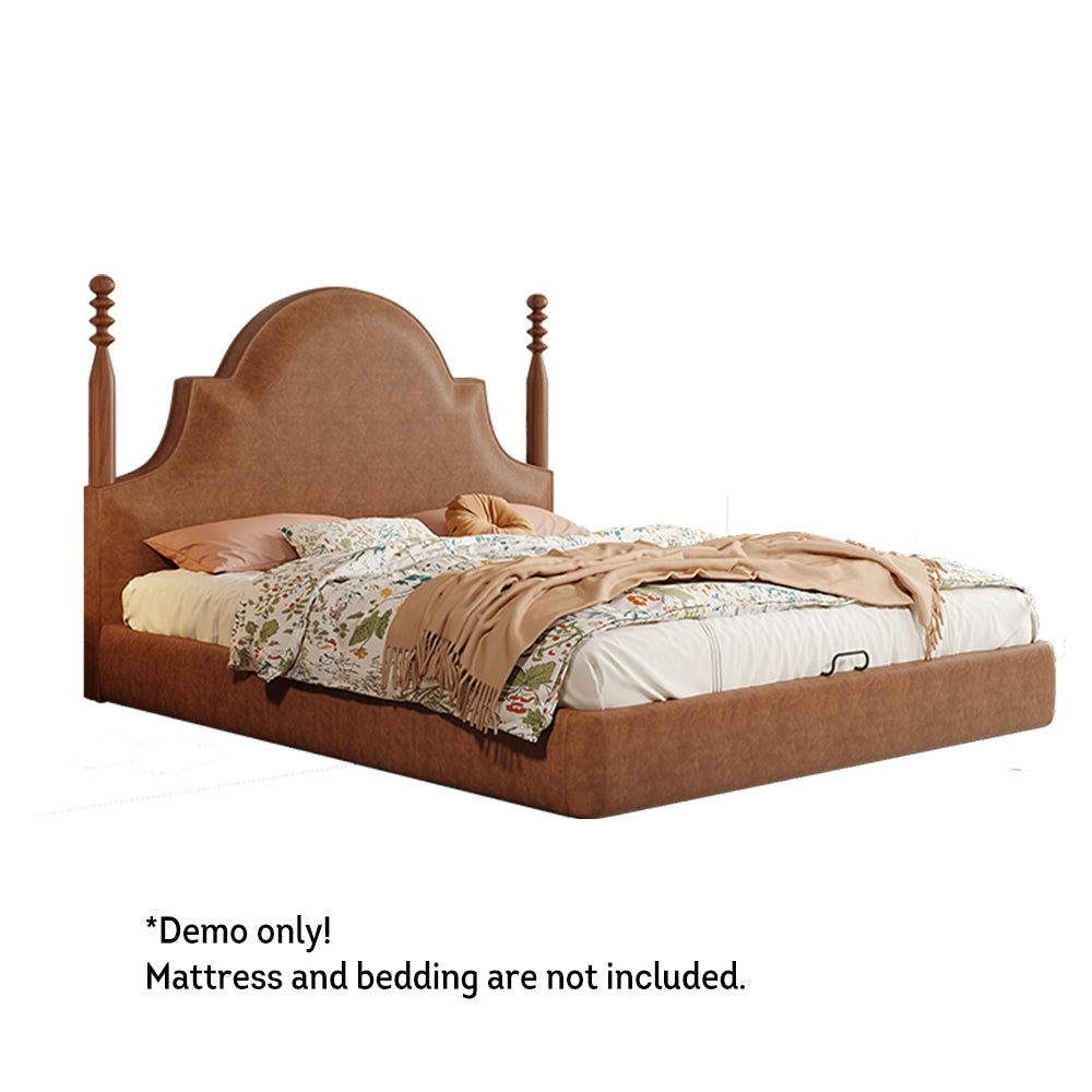 LIVARA Model-1067 150cm/180cm Waxed Leather Fabric Bed Solid Wood Frame