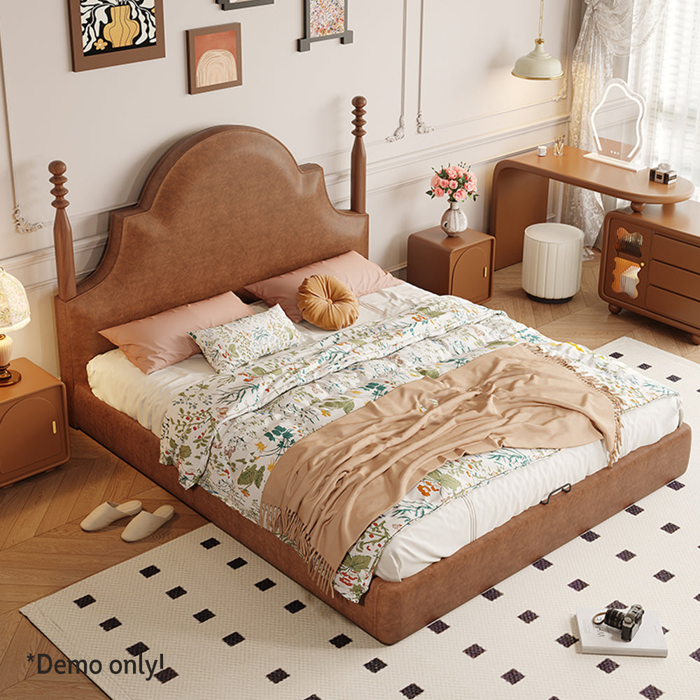 LIVARA Model-1067 150cm/180cm Waxed Leather Fabric Bed Solid Wood Frame