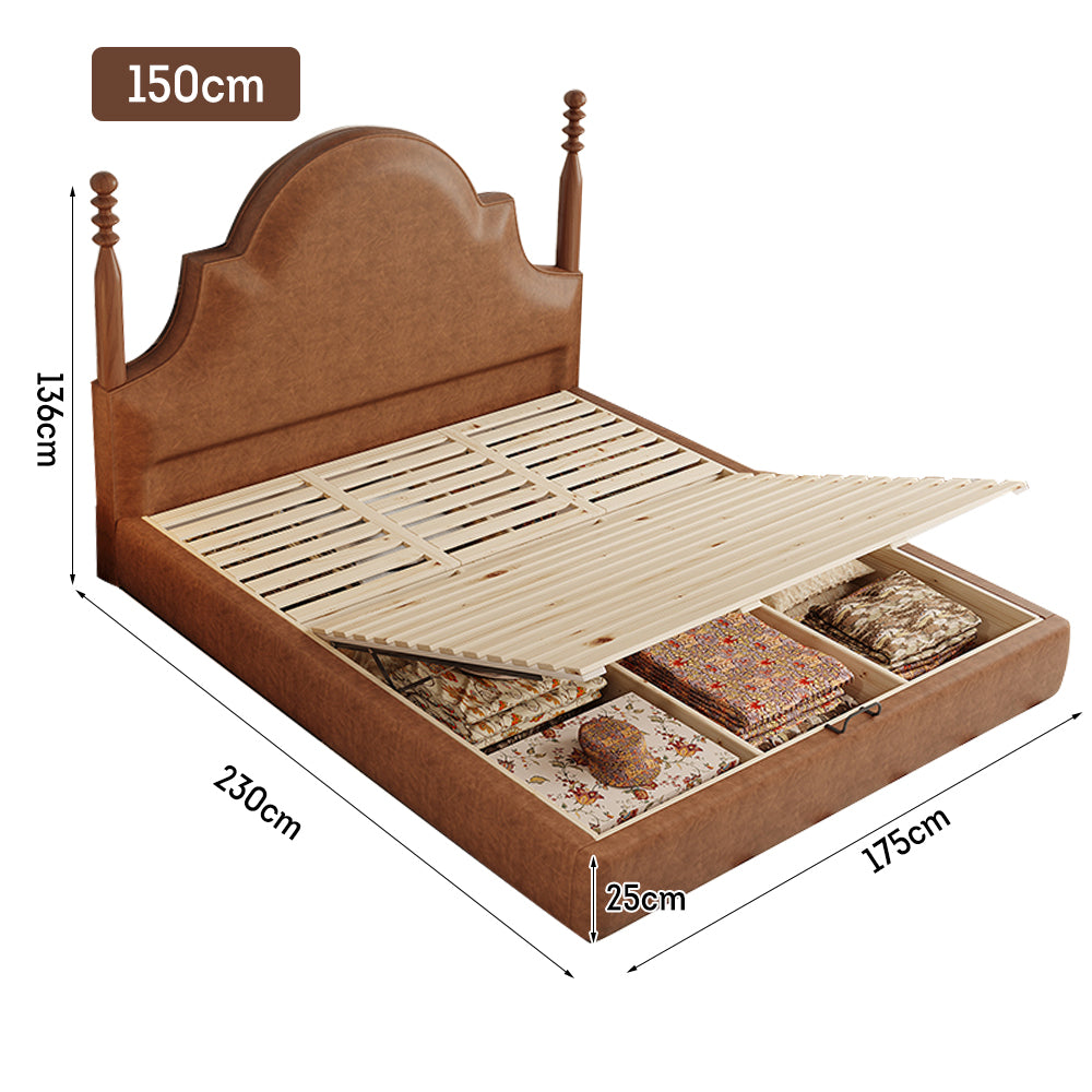 LIVARA Model-1067 150cm/180cm Waxed Leather Fabric Bed Solid Wood Frame