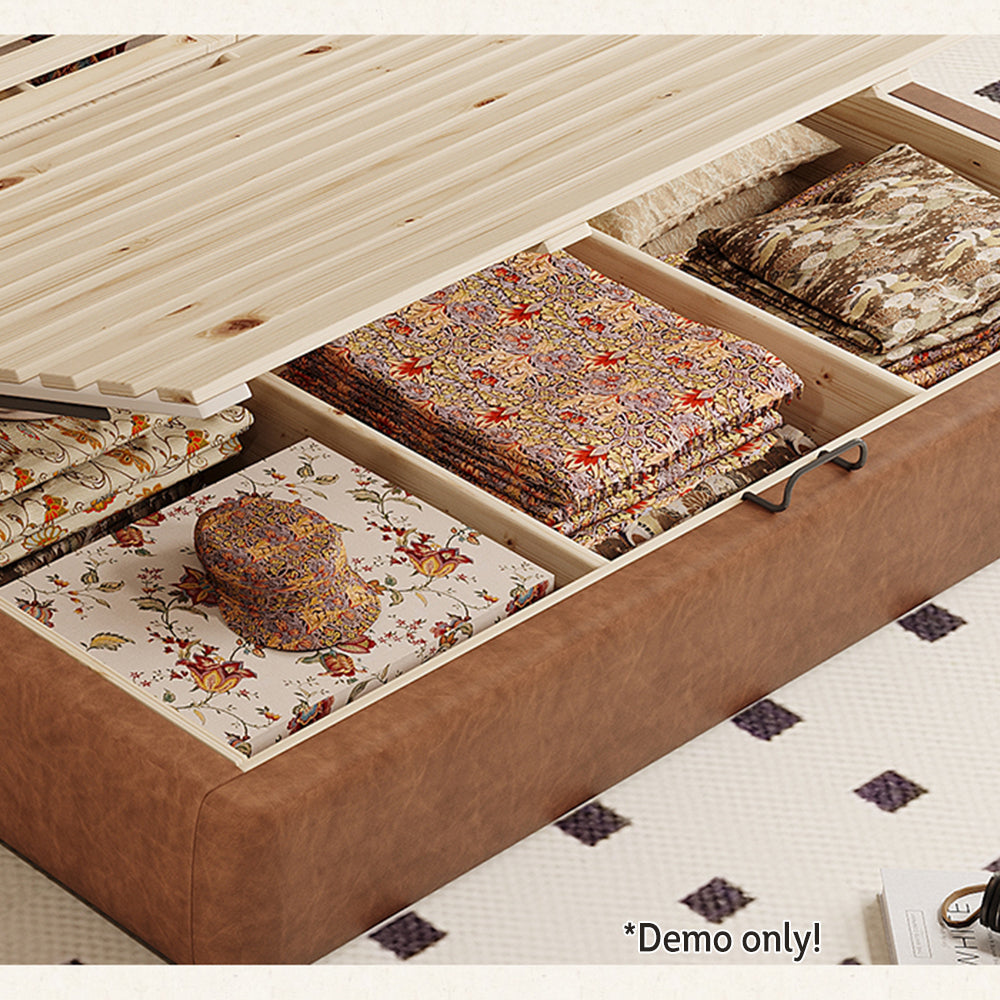 LIVARA Model-1067 150cm/180cm Waxed Leather Fabric Bed Solid Wood Frame