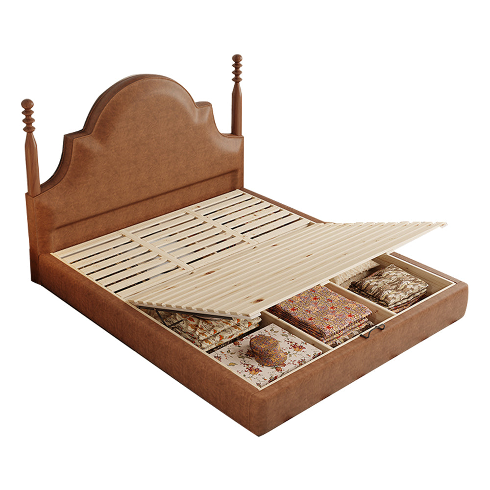 LIVARA Model-1067 150cm/180cm Waxed Leather Fabric Bed Solid Wood Frame