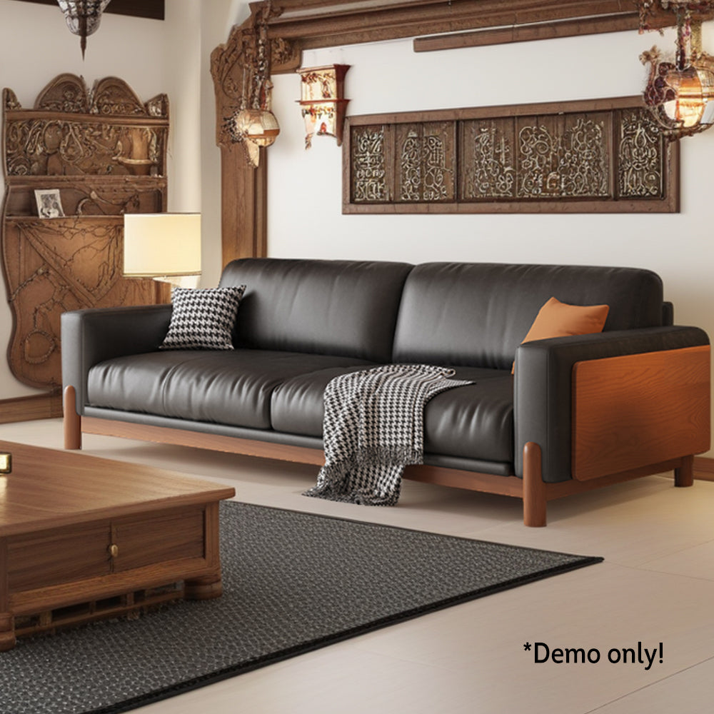 LIVARA 180cm/210cm/240cm/280cm Length Oil Waxed Leather Fabric Sofa Solid Wood Frame