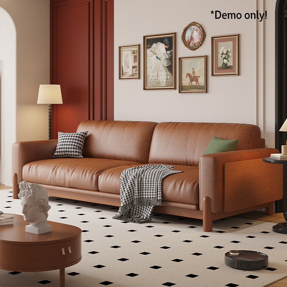 LIVARA 180cm/210cm/240cm/280cm Length Oil Waxed Leather Fabric Sofa Solid Wood Frame