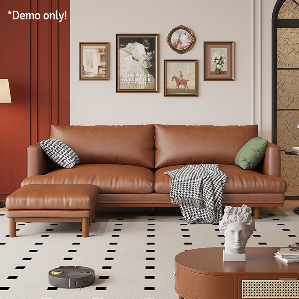 LIVARA 220cm Length Oil Waxed Leather Fabric Sofa Solid Wood Frame