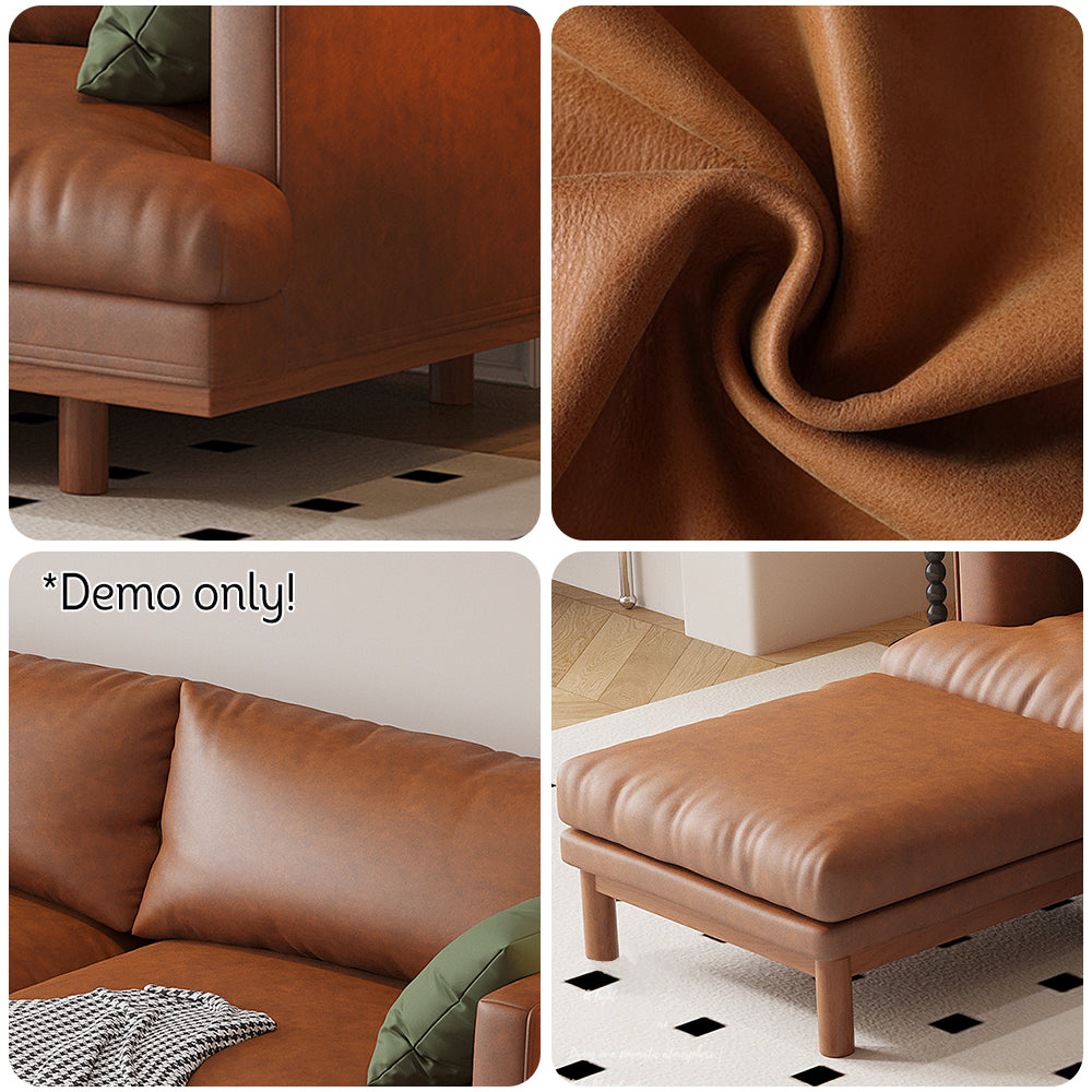 LIVARA 220cm Length Oil Waxed Leather Fabric Sofa Solid Wood Frame