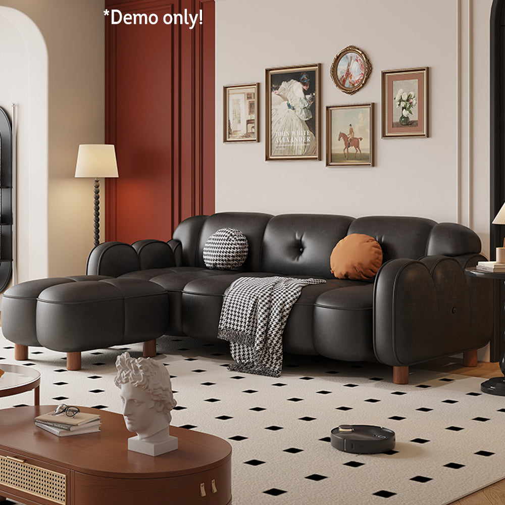 LIVARA 260cm/290cm/330cm Length Oil Waxed Leather Fabric Sofa Solid Wood Frame