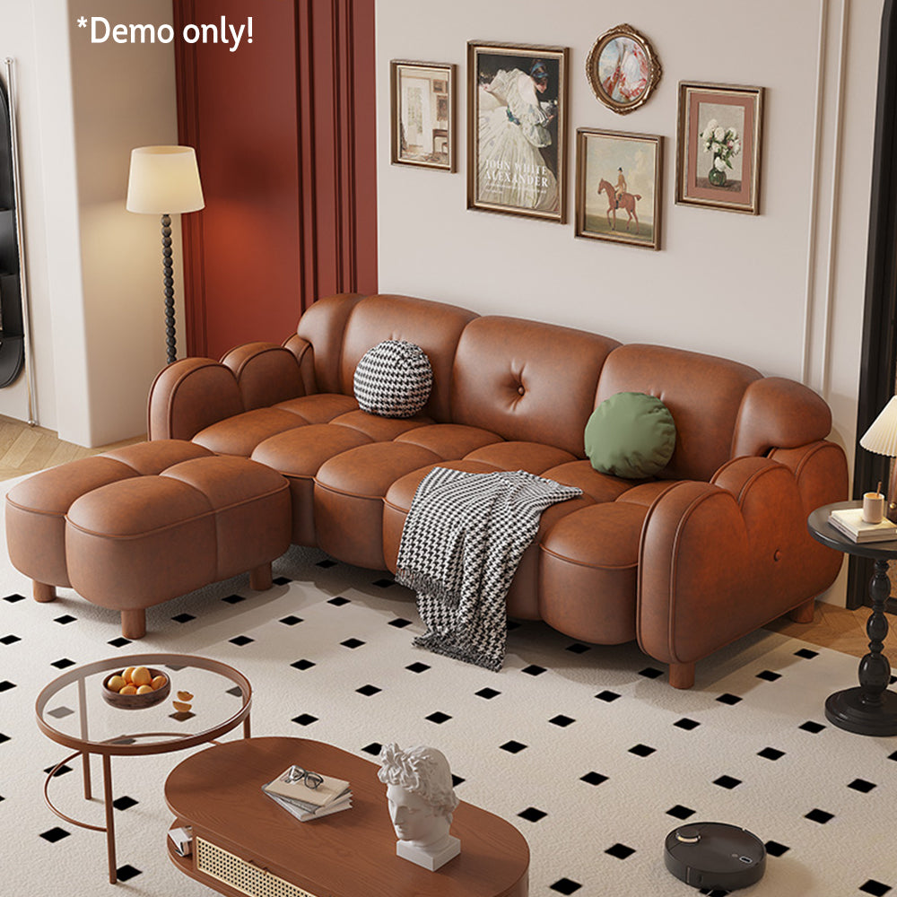 LIVARA 260cm/290cm/330cm Length Oil Waxed Leather Fabric Sofa Solid Wood Frame