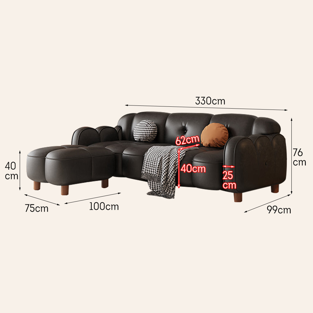 LIVARA 260cm/290cm/330cm Length Oil Waxed Leather Fabric Sofa Solid Wood Frame