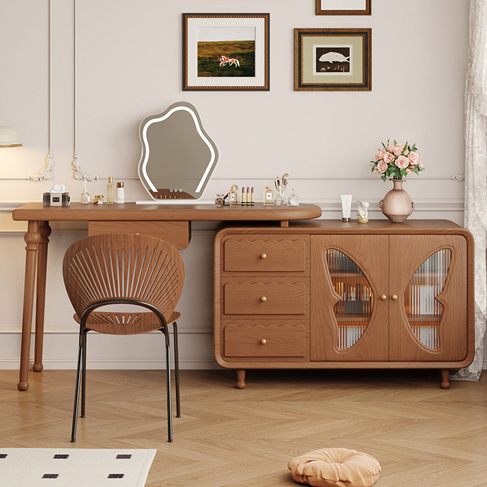 LIVARA 1080 Expandable Multi-Functional Solid Wood 120cm Dressing Table With LED Mirror - Walnut